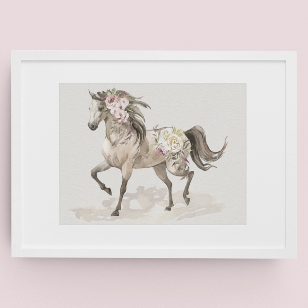 Floral Horse Watercolor Illustration Wall Art Print Poster Unframed - Picture 3 of 17